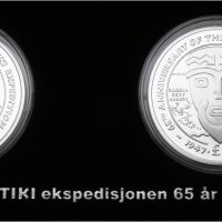 2012 Saint Georgia and South Sandwich Islands Kon-Tiki sett, 65-års jubileum, 2 mynter, sølv, proof
