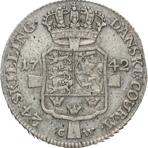 1742 Danmark 24 skilling Christian VI, blankett feil, 1+