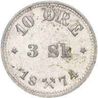 1874 10 øre/ 3 skilling Oscar II (1872-1905), 01