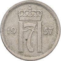 1957 25 øre Haakon VII (1905-1957), på plate, 1+