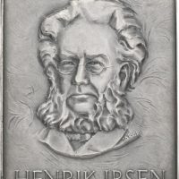 Henrik Ibsen (1828-1906) plakett, nyere preg, 122,3 .999 sølv