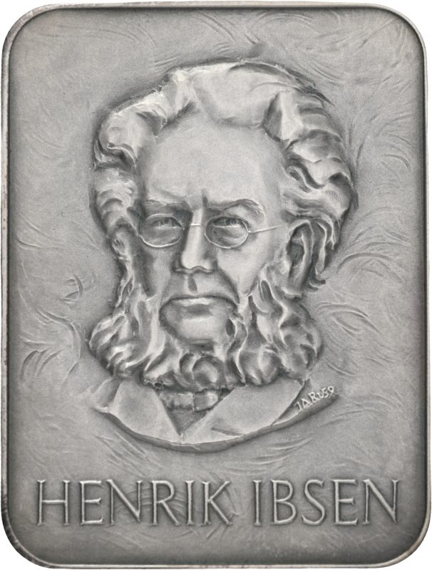 Henrik Ibsen (1828-1906) plakett, nyere preg, 122,3 .999 sølv, 0,