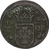 1644 Sverige 1/4 öre Kristina (1632-1654), korrodert, 1+