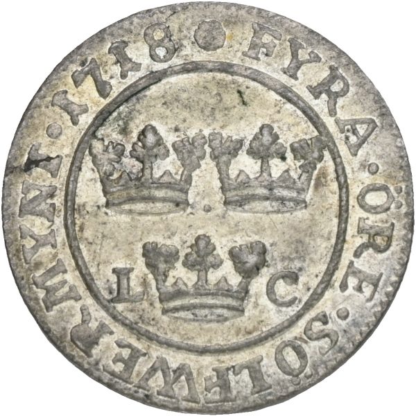 1718 Sverige 4 öre Karl XII, ex. Myntkompaniet 12/142, 0/01
