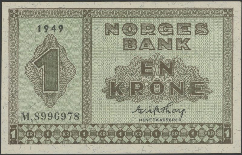 1949 1 krone M.8996978, skillemyntseddel, 0/01