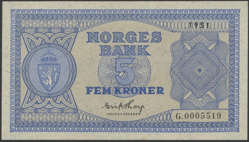 1951 5 kroner G.0005519, 3. utgave, 01