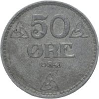 1943 50 øre, sink, 1+