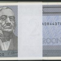 1992 Estland 2 krooni, seddelbunke 100 stk. i nr. rekkefølge, 0
