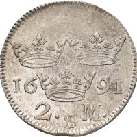 1691 Sverige 2 mark Karl XI, 1+/01