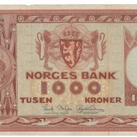 1966 1000 kroner A.2580896, 4. utgave, skade i brett oppe, 1-
