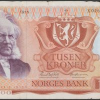 1975 1000 kroner X0261739, 5. utgave, erstatningsseddel, 1-/2