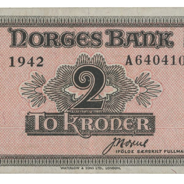 1942 2 kroner A640410, Londonseddel, 1+