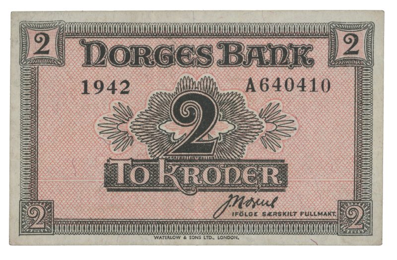 1942 2 kroner A640410, Londonseddel, 1+