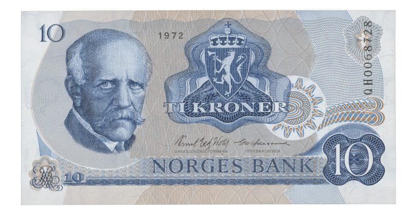 1972 10 kroner QH0068728, Erstatningseddel, 0