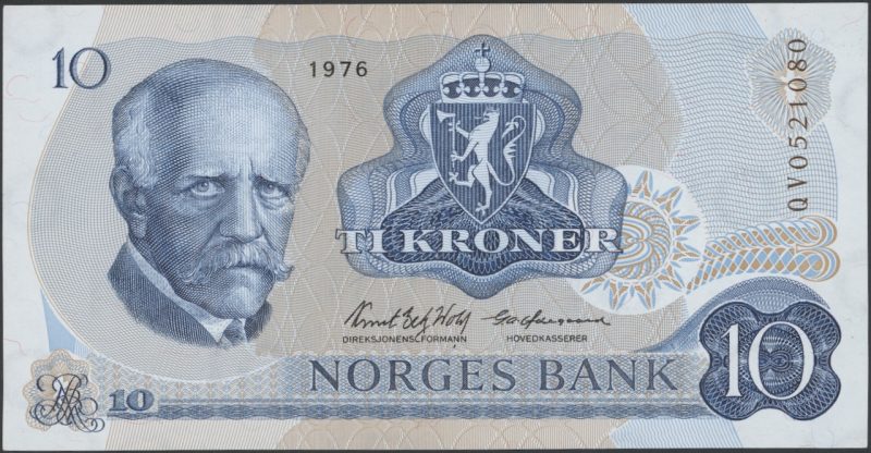 1976 10 kroner QV0521080, erstatningsseddel, 5.utg., 01