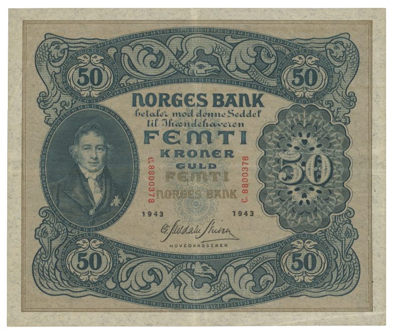 1943 50 kroner C.8800378, 1-/2