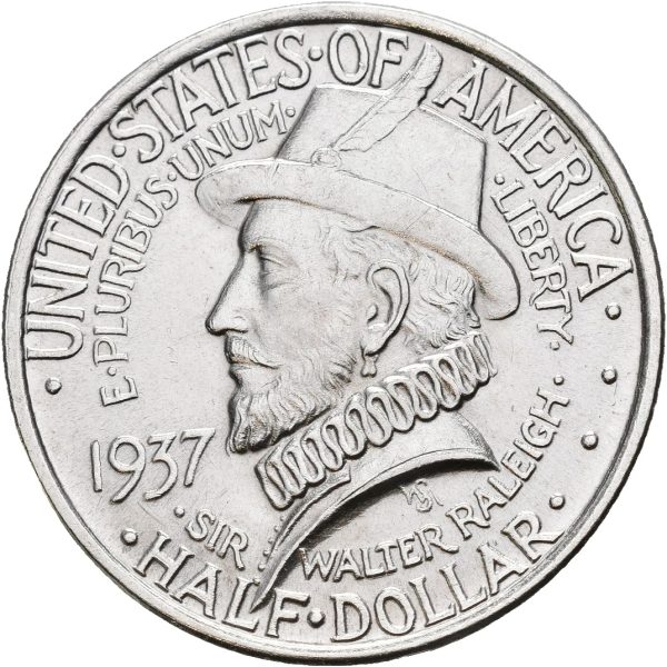 1937  USA 1/2 dollar Roanoke Island, renset, 0/01