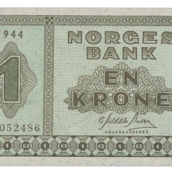 1944 1 krone G.3052486, 0/01