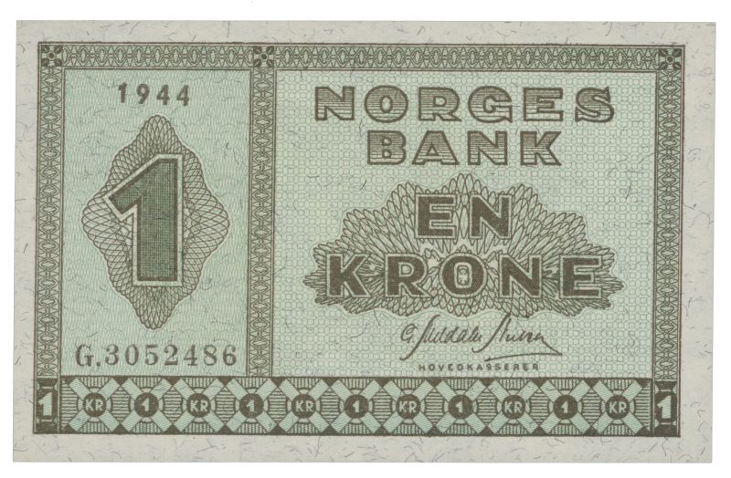 1944 1 krone G.3052486, 0/01