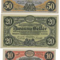 1916 Østerrike-Ungarn 10, 20 og 50 kronen, Zalaegerszeg krigsfangelager, 0/01