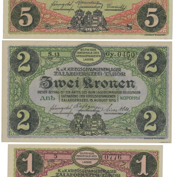 1916 Østerrike-Ungarn 1, 2 og 5 krone, Zalaegerszeg krigsfangelager, VK