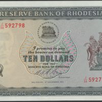 1975 Rhodesia 10 dollars, 0/01