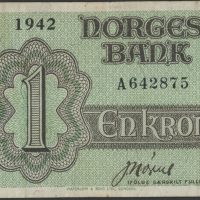 1942 1 krone A642875, Londonseddel, 1-