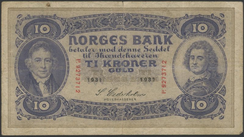 1931 10 kroner P.9273712, brett rift, 1-