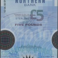 8. oktober 1999 Nord-Irland 5 pounds, millenium seddel, polymerseddel, 0