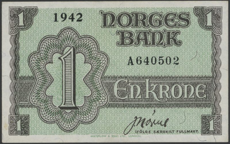 1942 1 krone A640502, Londonseddel, 01