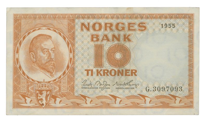1955 10 kroner G.3097093, 4. utgave, 1+
