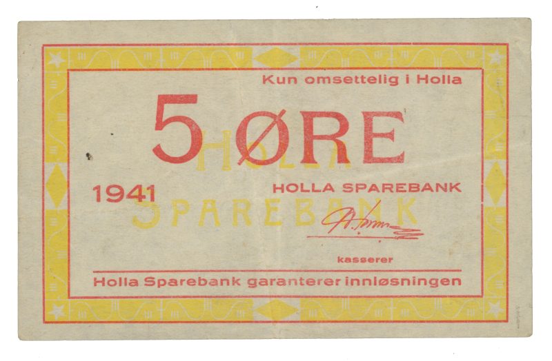 1941 5 øre, Holla sparebank, Kredittmerke, 1