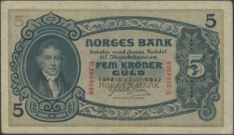 1942 5 kroner U.2664068, 2. utgave, 1