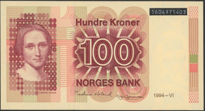 1994 100 kroner 1604971403, sort overtrykk, hvitt nr., 0