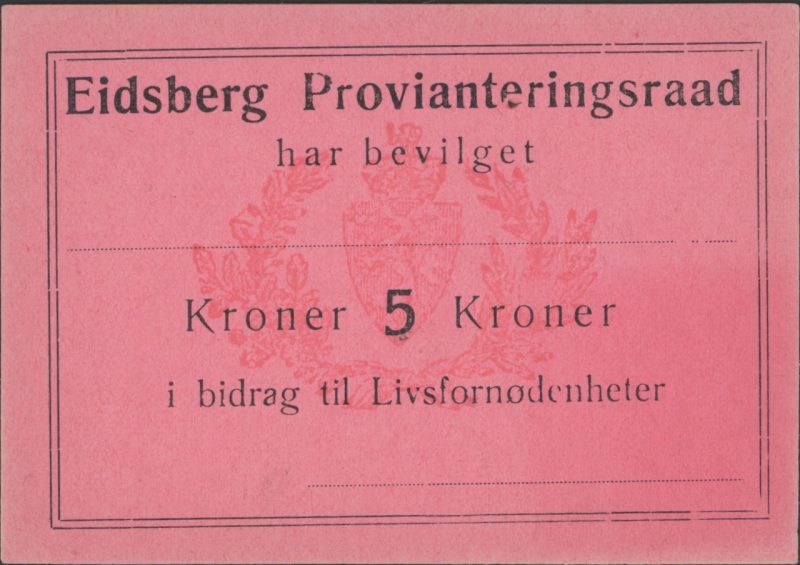 Eidsberg Provianteringsraad 5 krone, 0