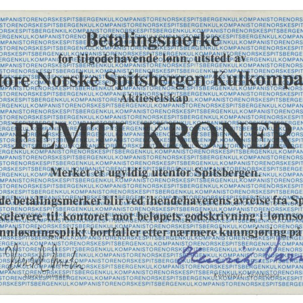 1976 Store Norske Spitsbergen Kullkompani 50 kroner, serie Rr, Nr. 01667, flekk høyre side, 01