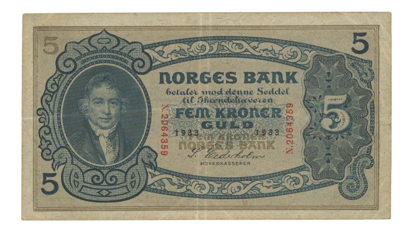 1933 5 kroner N.2064359, 2. utgave, 1-