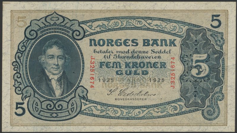 1925 5 kroner J.3251674, pen seddel, 1/1+