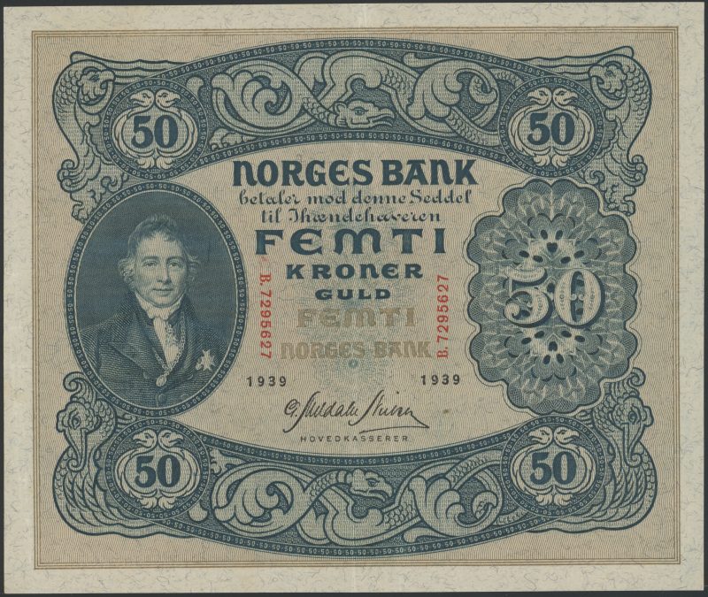 1939 50 kroner B.7295627, 1+