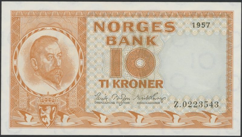 1957 10 kroner Z.0223543, erstatningseddel, 0/01
