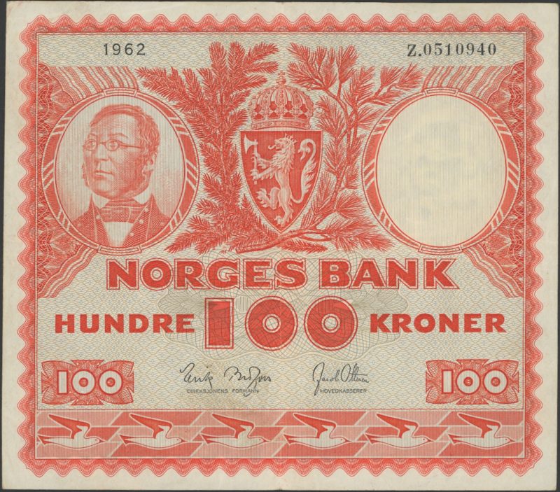 1962 100 kroner Z.0510940, erstatningseddel, R., 1