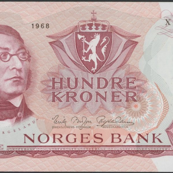 1968 100 kroner X.4558966, erstatningsseddel, 1+