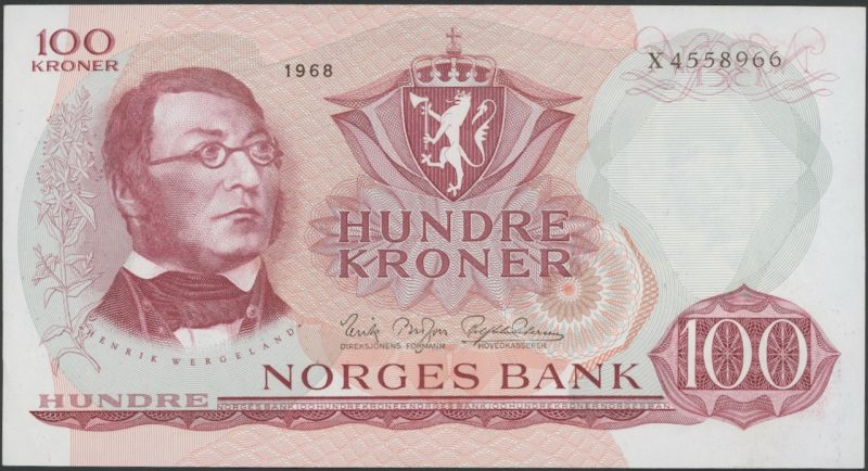 1968 100 kroner X.4558966, erstatningsseddel, 1+