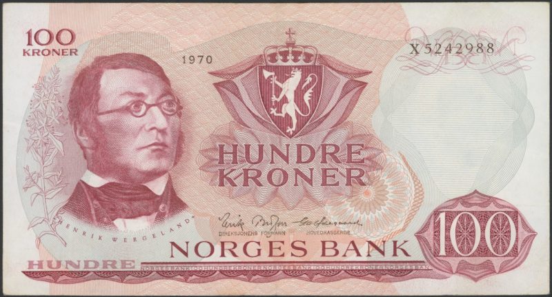 1970 100 kroner X5242988, erstatningsseddel, 1/1-