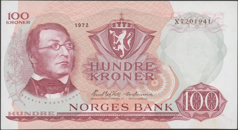 1972 100 kroner X7201941, erstatningseddel, 1+