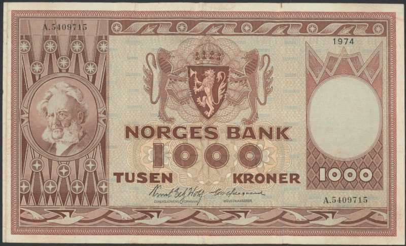 1974 1000 kroner A.5409715, lite brettriss, 1-