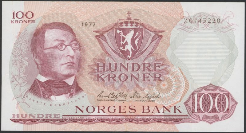 1977 100 kroner Z0743220, erstatningsseddel, 1