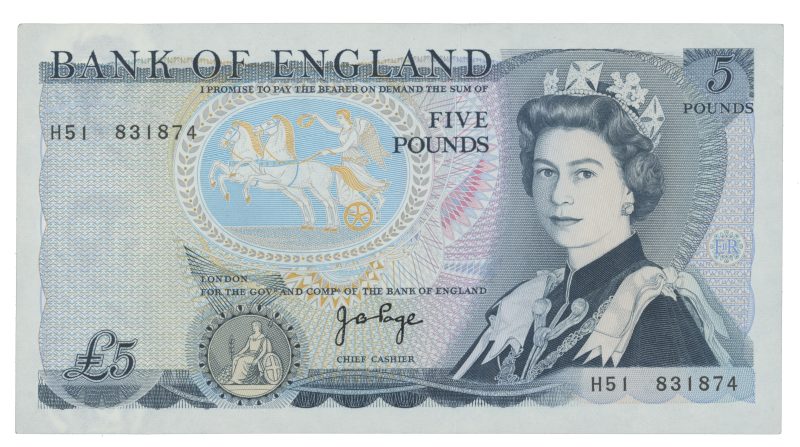 1973-80 England 5 pounds, 0/01