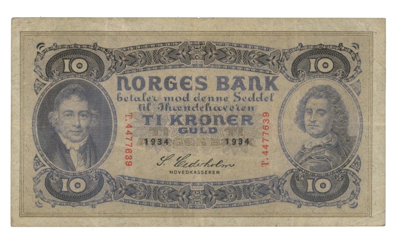 1934 10 kroner T.4477639, 2. utgave, 1-