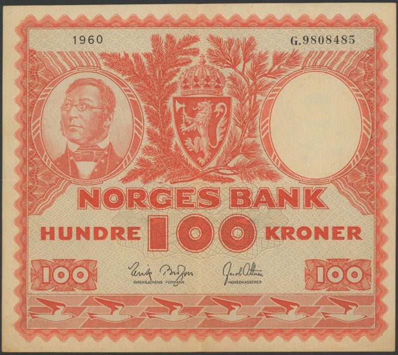 1960 100 kroner G.9808485, 3. utgave, 1